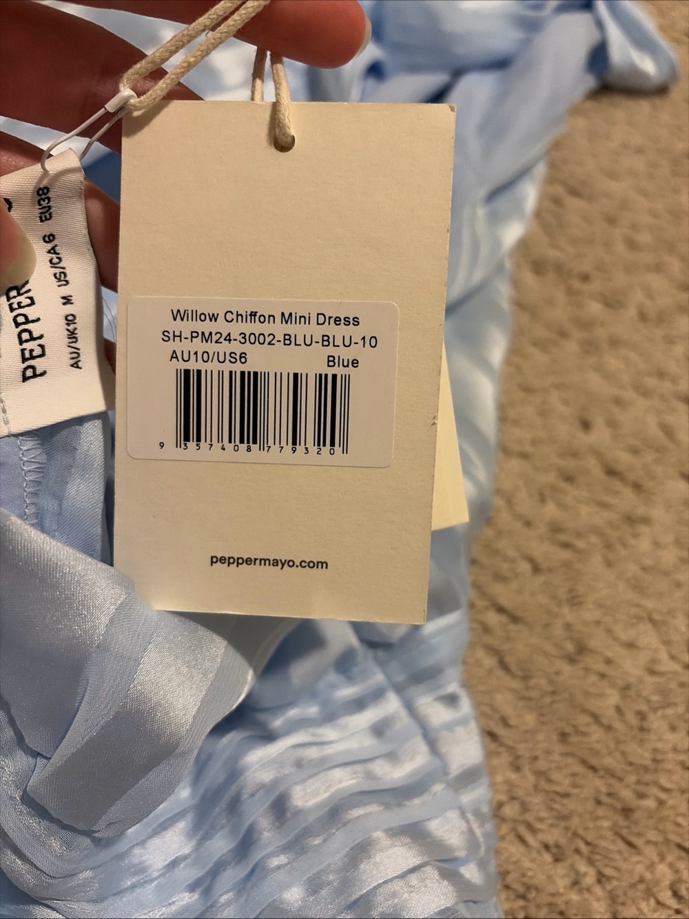 NWT Peppermayo Light Blue Willow Chiffon Mini Dress Size 6 Halter Neck Tie - Picture 5 of 8